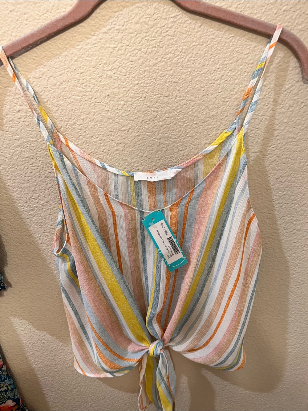 Lush Pastel Multi-Stripe Tie-Front Cami